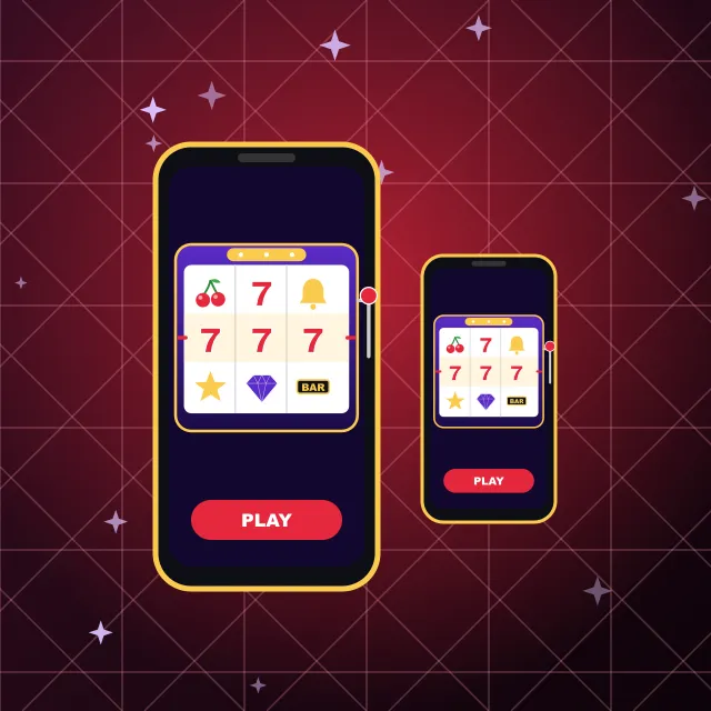 Casino Vegas Hero on phones and tablets Two phones running Vegas Hero pokies with a PLAY button