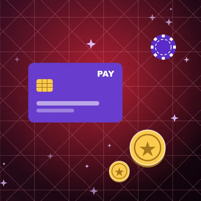 Vegas Hero Casino banking for Australian players Payment card with coins and a purple casino chip