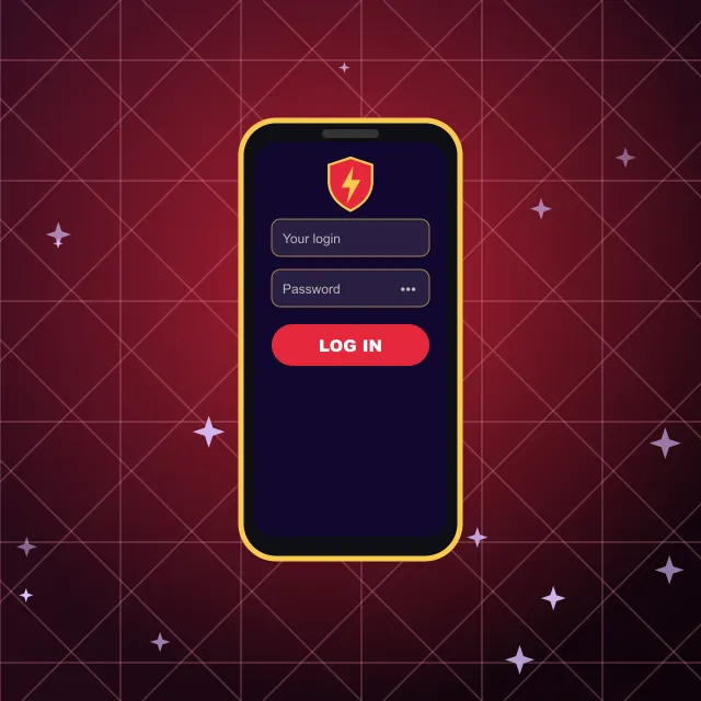 Vegas Hero casino login Phone with the Vegas Hero sign-in form and a red LOG IN button